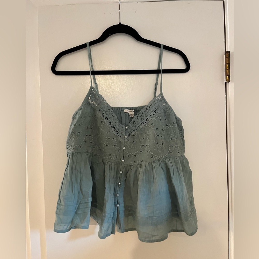 American Eagle Outfitters Sage Green Eyelet Lace Cropped Camisole NWT